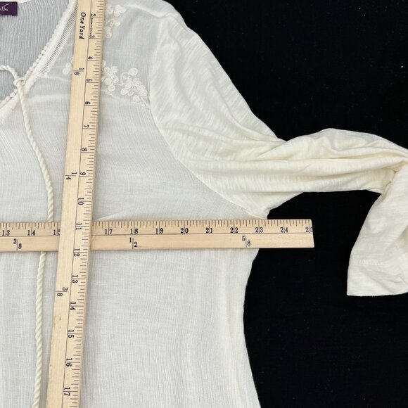 Gloria Vanderbilt Womens Peasant Blouse L Lace Trim Bell Sleeves Cotton Modal Bl - Picture 5 of 8